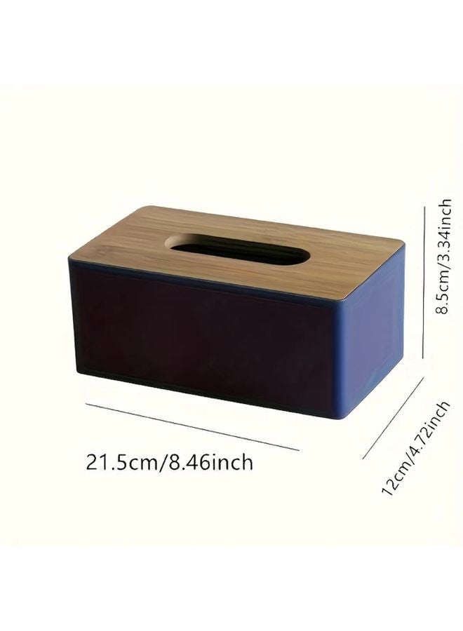 Modern Minimalist Black Tissue Box Holder With Bamboo Lid For Bathroom Vanity Kitchen Countertop - Image 3